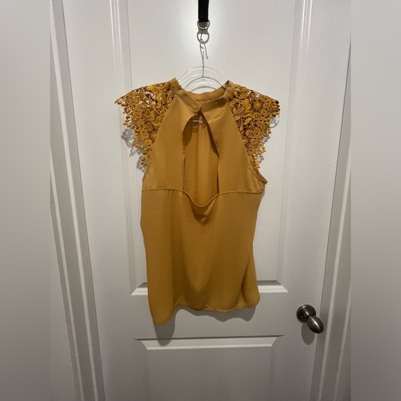 Mustard Lace Sleeve Open Back Top - Picture 10 of 14
